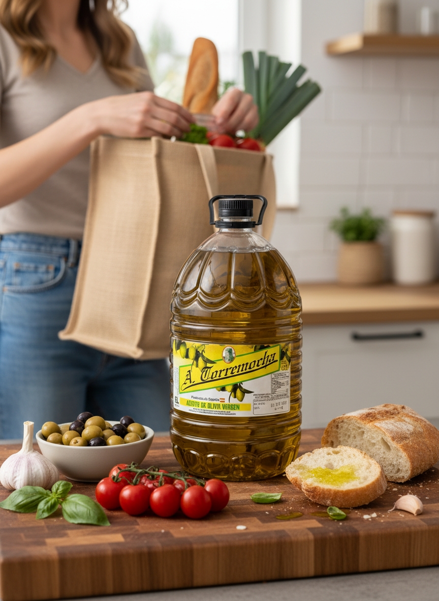 Garrafa de aceite de oliva en cocina